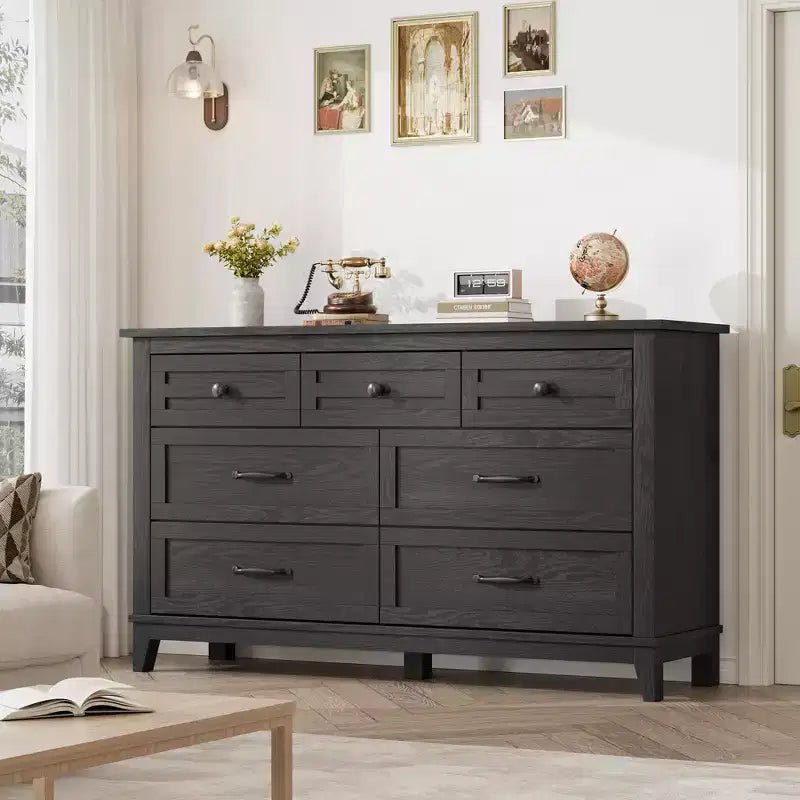 Commode 7 Tiroirs pour Chambre à Coucher, Commode de Rangement Autonome de 54 Pouces de Large, Meuble de Rangement en Bois pour Salon, Chambre, Bureau