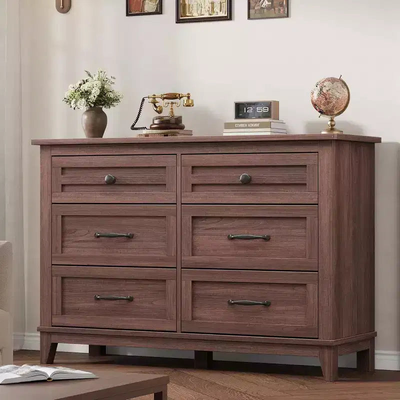 Commode 7 Tiroirs pour Chambre à Coucher, Commode de Rangement Autonome de 54 Pouces de Large, Meuble de Rangement en Bois pour Salon, Chambre, Bureau