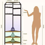 Porte-manteau d'angle, meuble d'entrée sur pied avec banc à chaussures, porte-manteau d'entrée avec étagères de rangement à 3 niveaux et 12 crochets pour chambre, salon