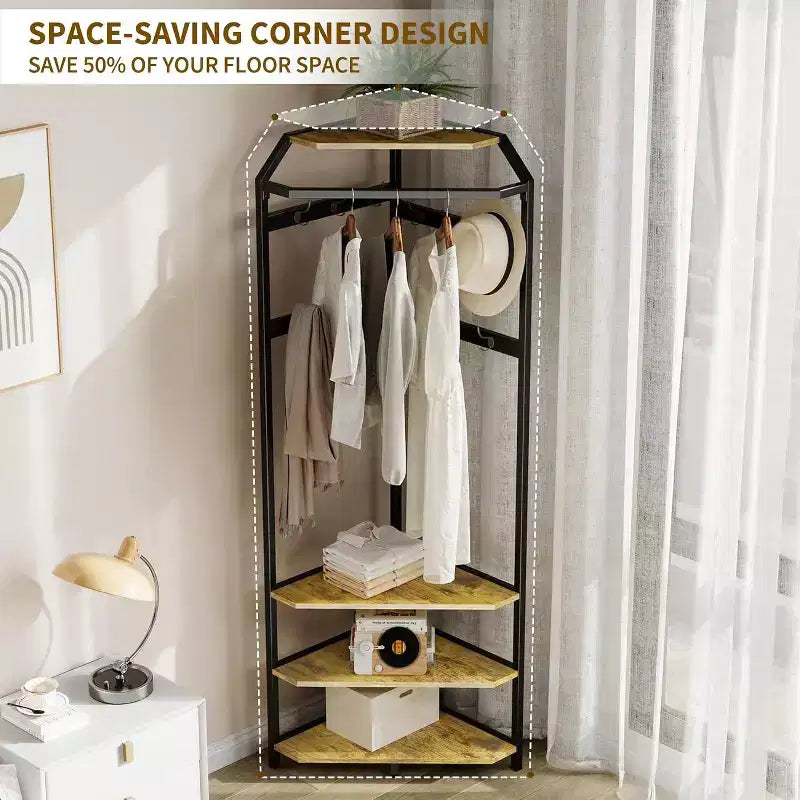 Porte-manteau d'angle, meuble d'entrée sur pied avec banc à chaussures, porte-manteau d'entrée avec étagères de rangement à 3 niveaux et 12 crochets pour chambre, salon