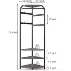 Porte-manteau d'angle, meuble d'entrée sur pied avec banc à chaussures, porte-manteau d'entrée avec étagères de rangement à 3 niveaux et 12 crochets pour chambre, salon