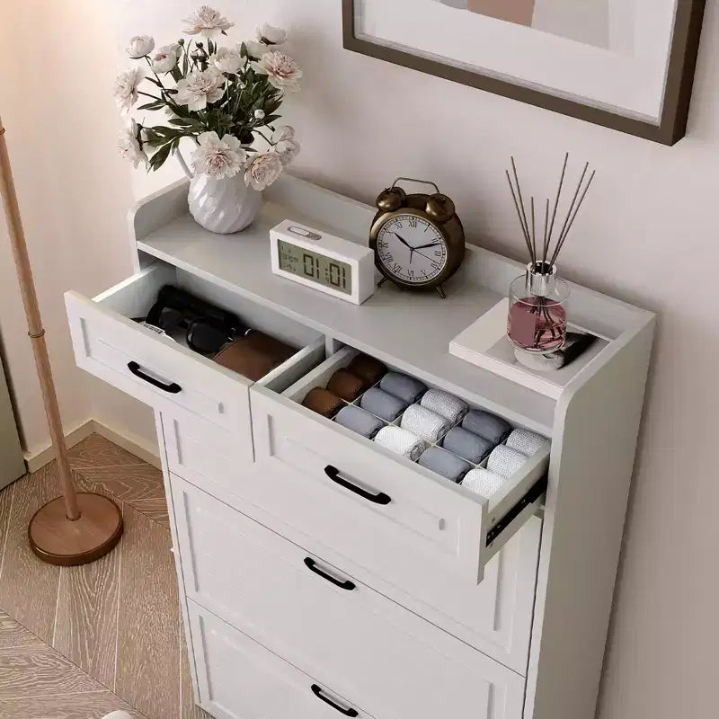 Meuble à chaussures avec 3 tiroirs basculants et 2 tiroirs, rangement à chaussures pour entrée