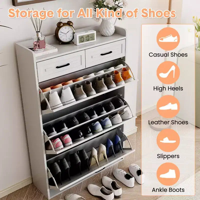 Meuble à chaussures avec 3 tiroirs basculants et 2 tiroirs, rangement à chaussures pour entrée