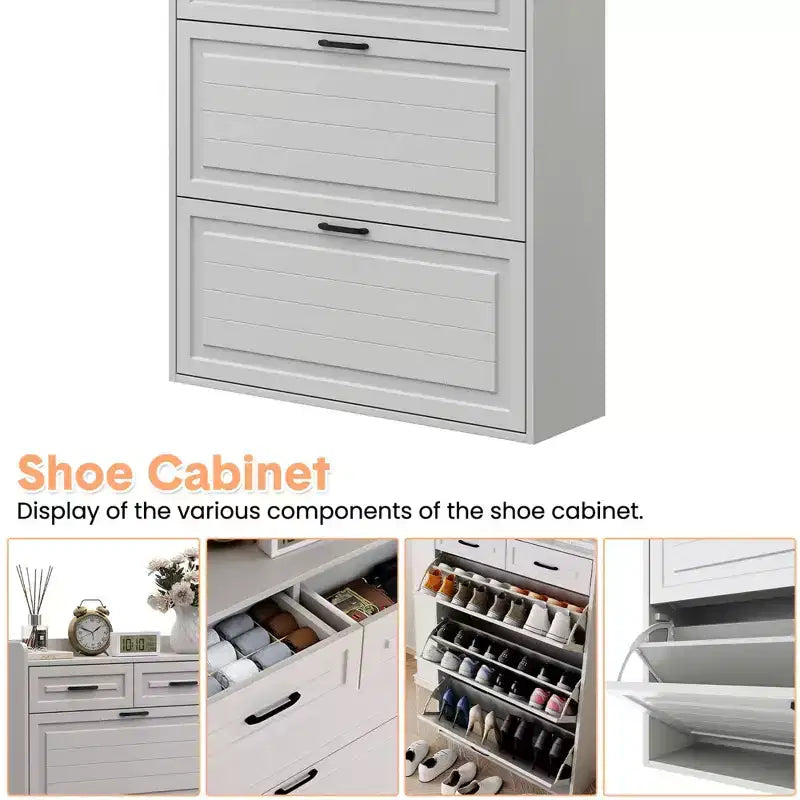 Meuble à chaussures avec 3 tiroirs basculants et 2 tiroirs, rangement à chaussures pour entrée