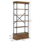 Étagère à 5 niveaux avec tiroir de rangement, Bibliothèque haute de 81,3 cm, bibliothèque vintage avec cadre métallique, étagère ouverte rustique