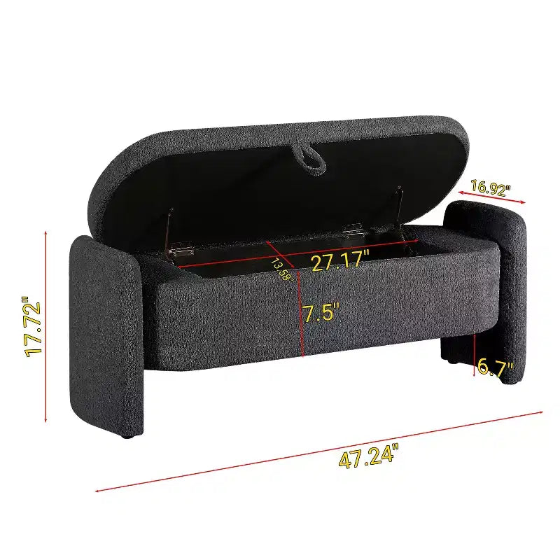 Grand banc de rangement ottoman polyvalent : spacieux, durable et élégant pour n'importe quelle pièce, gris