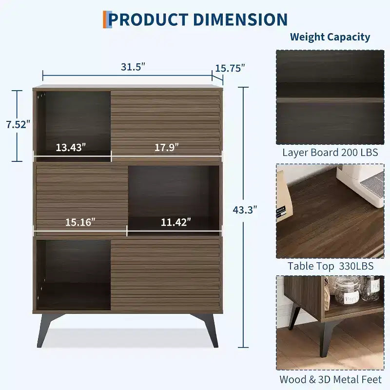 Meuble de rangement en bois à trois couches, organisateur durable en panneaux de particules avec étagères multicouches, design compact pour le bureau ou la maison