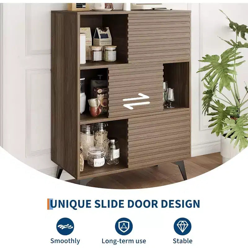 Meuble de rangement en bois à trois couches, organisateur durable en panneaux de particules avec étagères multicouches, design compact pour le bureau ou la maison
