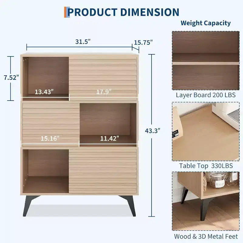 Meuble de rangement en bois à trois couches, organisateur durable en panneaux de particules avec étagères multicouches, design compact pour le bureau ou la maison