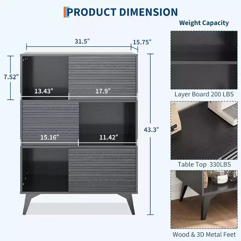 Meuble de rangement en bois à trois couches, organisateur durable en panneaux de particules avec étagères multicouches, design compact pour le bureau ou la maison
