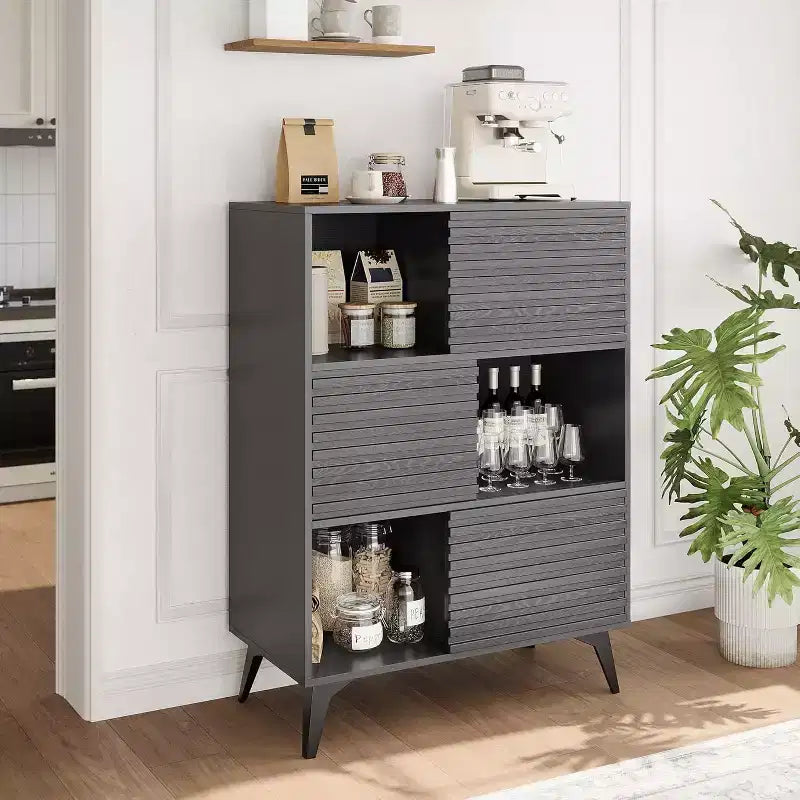 Three-Layer Wood Storage Cabinet, Durable Particle Board Organizer with Multi-Layer Shelves, Compact Design for Office or Home