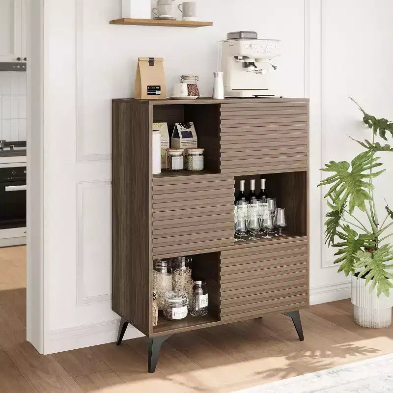 Meuble de rangement en bois à trois couches, organisateur durable en panneaux de particules avec étagères multicouches, design compact pour le bureau ou la maison