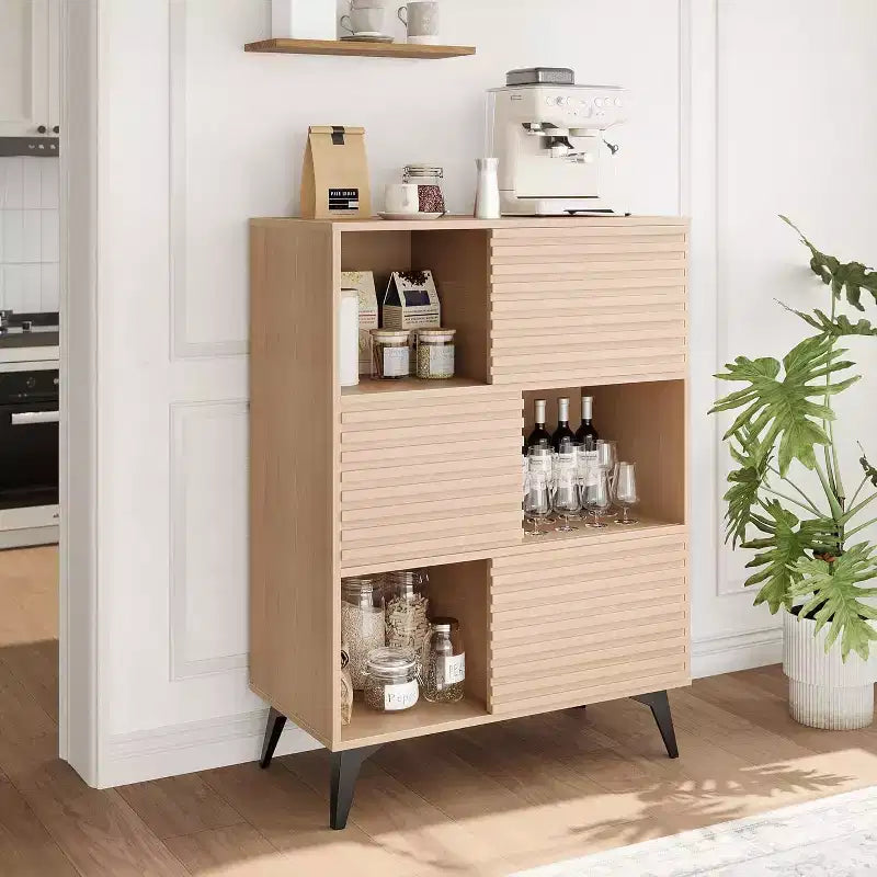 Meuble de rangement en bois à trois couches, organisateur durable en panneaux de particules avec étagères multicouches, design compact pour le bureau ou la maison