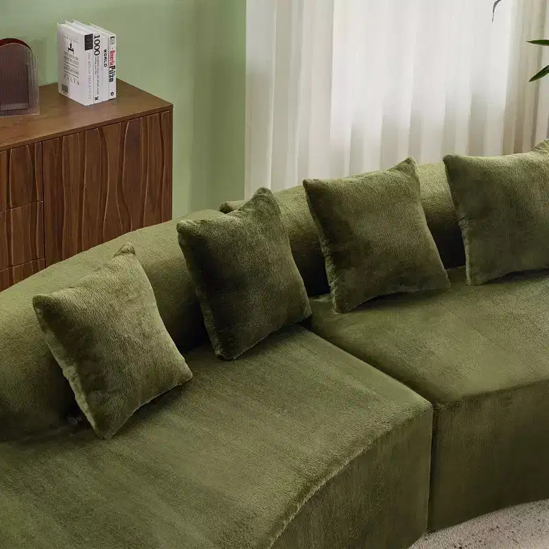 Canapé en flanelle courbé, moderne et simple. Multicolore créatif pour le salon, avec une combinaison de coussins.