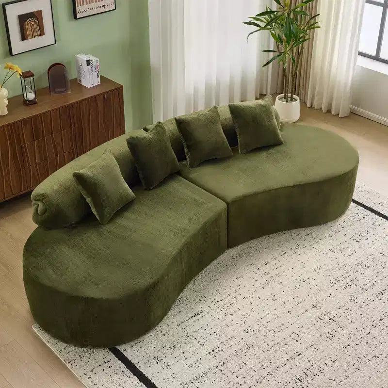 Canapé en flanelle courbé, moderne et simple. Multicolore créatif pour le salon, avec une combinaison de coussins.