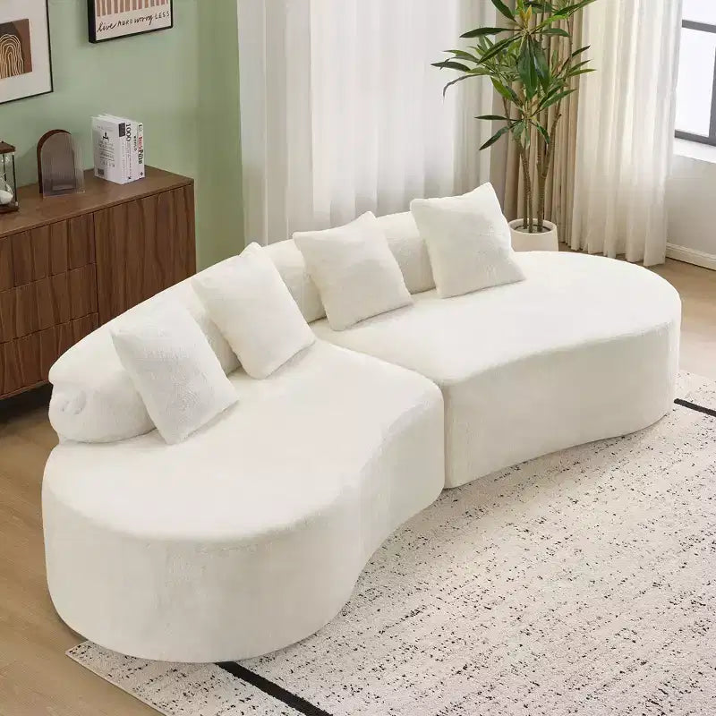 Canapé en flanelle courbé, moderne et simple. Multicolore créatif pour le salon, avec une combinaison de coussins.