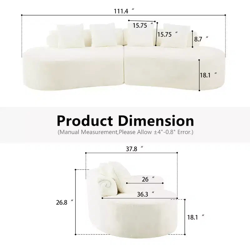 Canapé en flanelle courbé, moderne et simple. Multicolore créatif pour le salon, avec une combinaison de coussins.