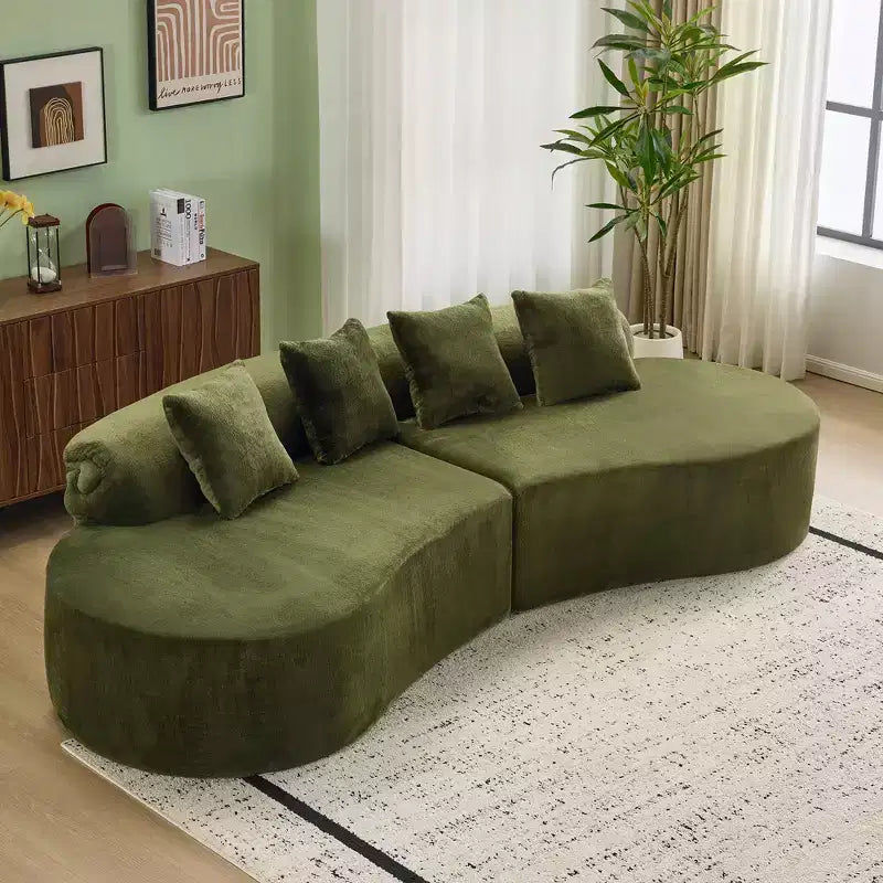 Canapé en flanelle courbé, moderne et simple. Multicolore créatif pour le salon, avec une combinaison de coussins.