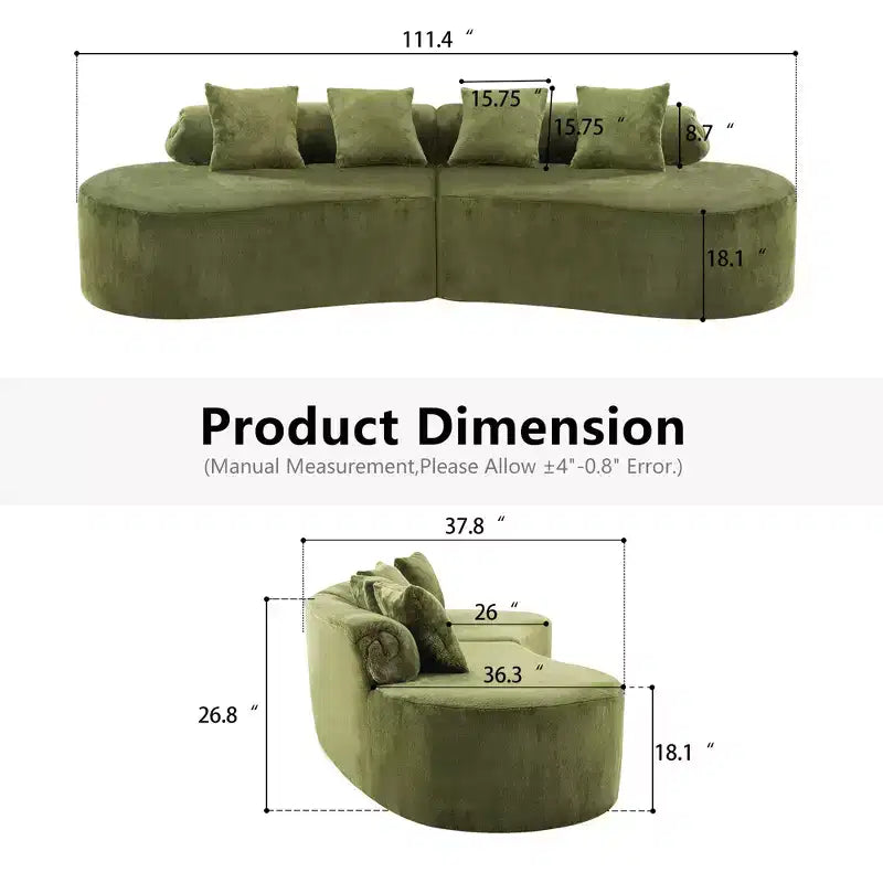 Canapé en flanelle courbé, moderne et simple. Multicolore créatif pour le salon, avec une combinaison de coussins.