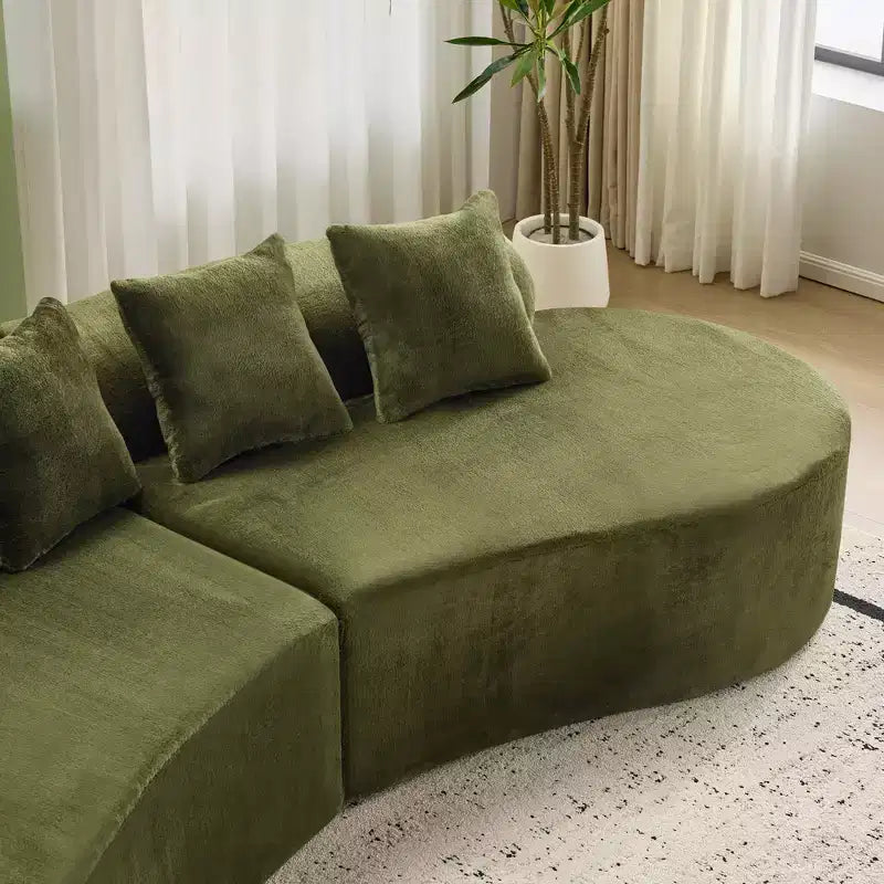 Canapé en flanelle courbé, moderne et simple. Multicolore créatif pour le salon, avec une combinaison de coussins.