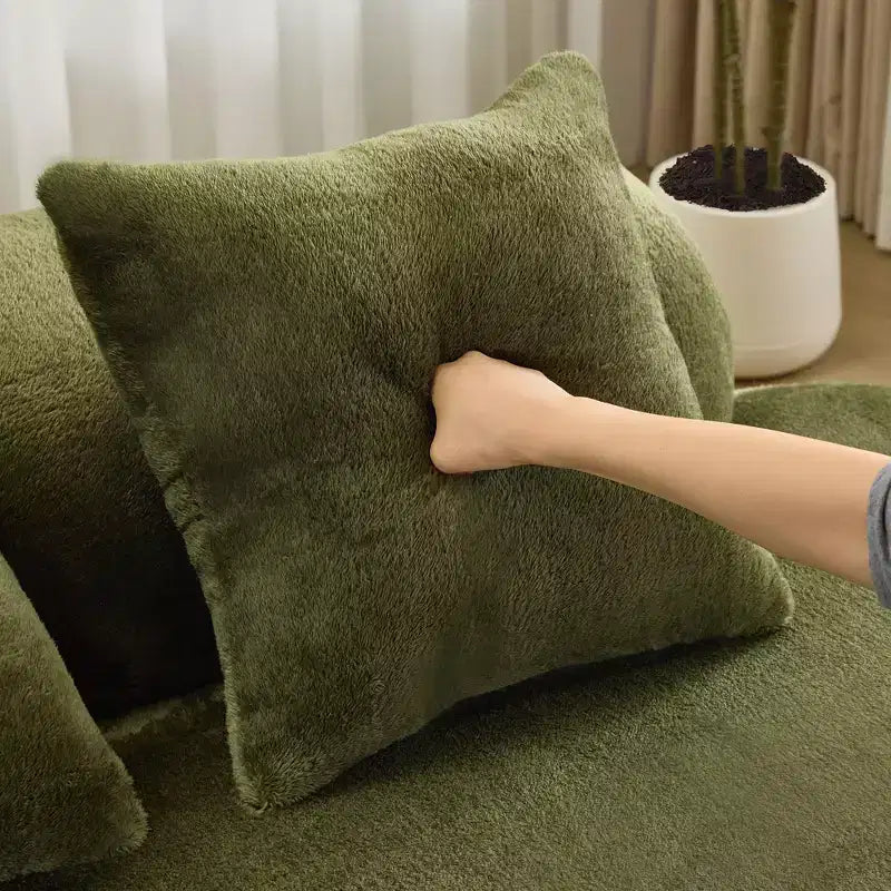 Canapé en flanelle courbé, moderne et simple. Multicolore créatif pour le salon, avec une combinaison de coussins.