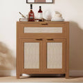 34 Sideboard Buffet Cabinet with Storage, Wooden Credenza Storage Cabinet with Adjustable Shelves Drawers and Rattan Doors