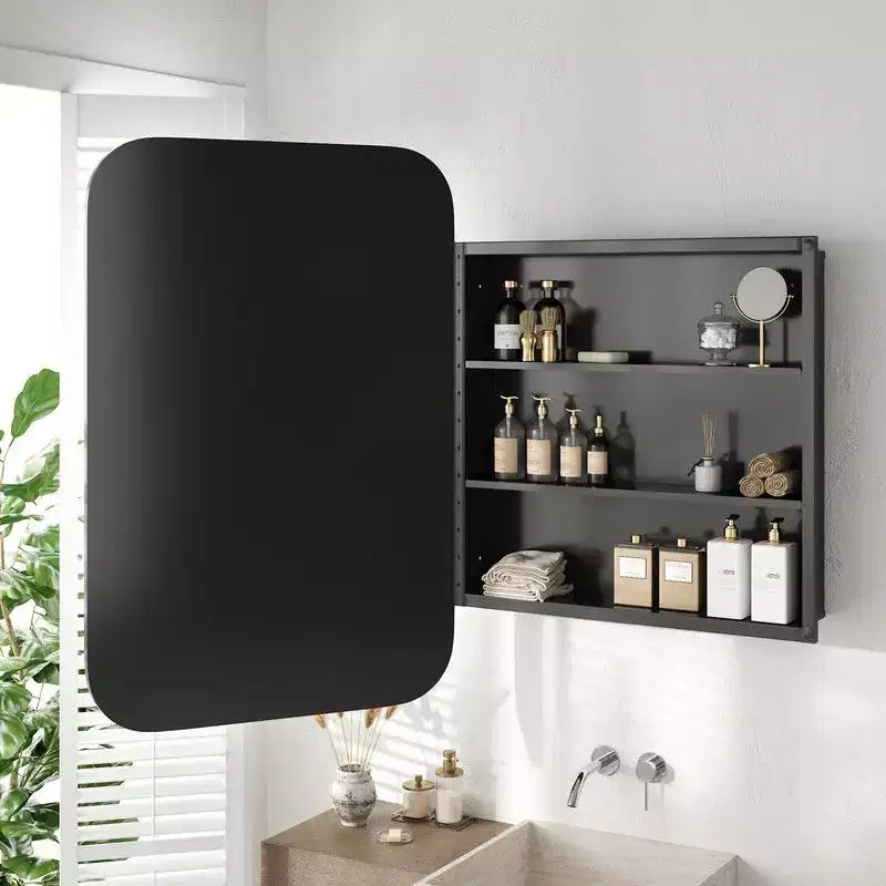 Armoire de toilette 36 x 24 avec miroir cadre en acier inoxydable et 2 étagères réglables armoires à pharmacie murales miroirs rectangulaires encastrés noirs