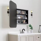 Armoire de toilette 36 x 24 avec miroir cadre en acier inoxydable et 2 étagères réglables armoires à pharmacie murales miroirs rectangulaires encastrés noirs