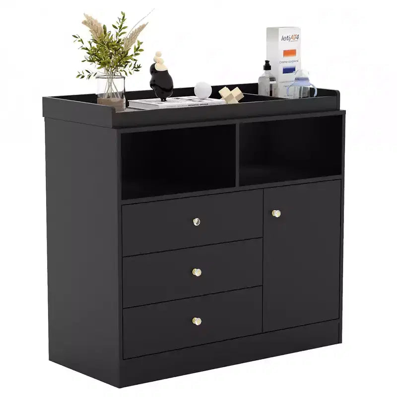 Nursery Dresser with Changing Table Top - Tall Wooden Diaper Changing Station with 2 Open Shelves, 3 Drawers and 1 Cabinet,Ideal for Children's Room
