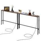 VEVOR Narrow Console Table, 2 Pack Behind Couch Table with Power Outlets, 1-Tier Long Entryway Table, Narrow Sofa Table with Metal Frame, Black