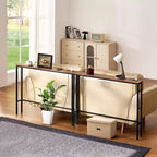 Table console étroite, lot de 2 tables d'appoint derrière le canapé avec prises de courant, table d'entrée longue à 1 niveau, table de canapé étroite avec cadre en métal, noir