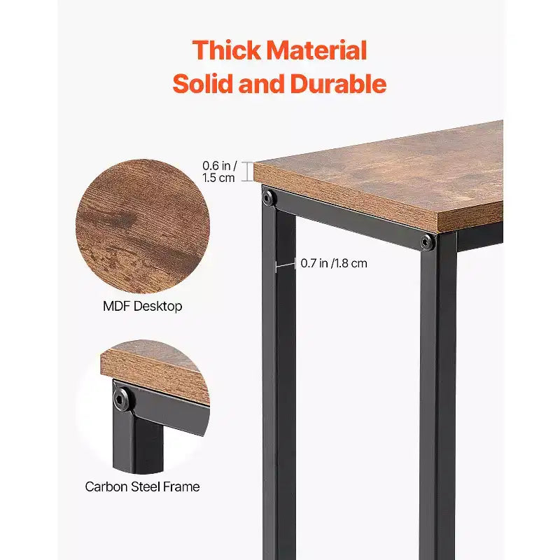 Table console étroite, lot de 2 tables d'appoint derrière le canapé avec prises de courant, table d'entrée longue à 1 niveau, table de canapé étroite avec cadre en métal, noir
