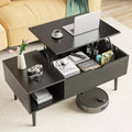 Bestier Lift Top Coffee Tables for Living Room, Small Rising Wooden Dining Center Tables with Storage Shelf and Hidden Compartment, Brown & Black