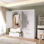 Armoire penderie en bois avec 2 tiroirs, placard de rangement de vêtements de 178 cm de haut avec 2 portes, armoires de chambre modernes avec tringles de suspension