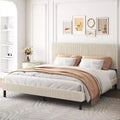King Size Bed Frame with Upholstered Headboard,Stable Structure,Easy Assembly,Simple Elegant Style,Beige