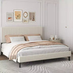 Cadre de lit King Size avec tête de lit capitonnée, structure stable, montage facile, style simple et élégant, beige