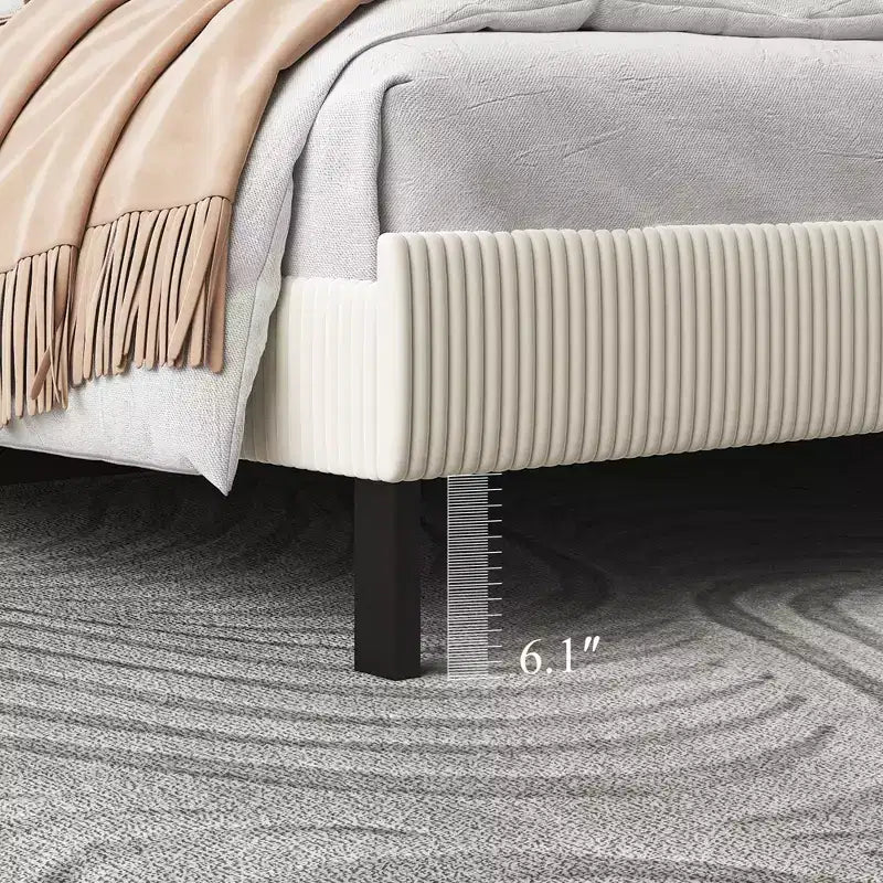 Cadre de lit King Size avec tête de lit capitonnée, structure stable, montage facile, style simple et élégant, beige