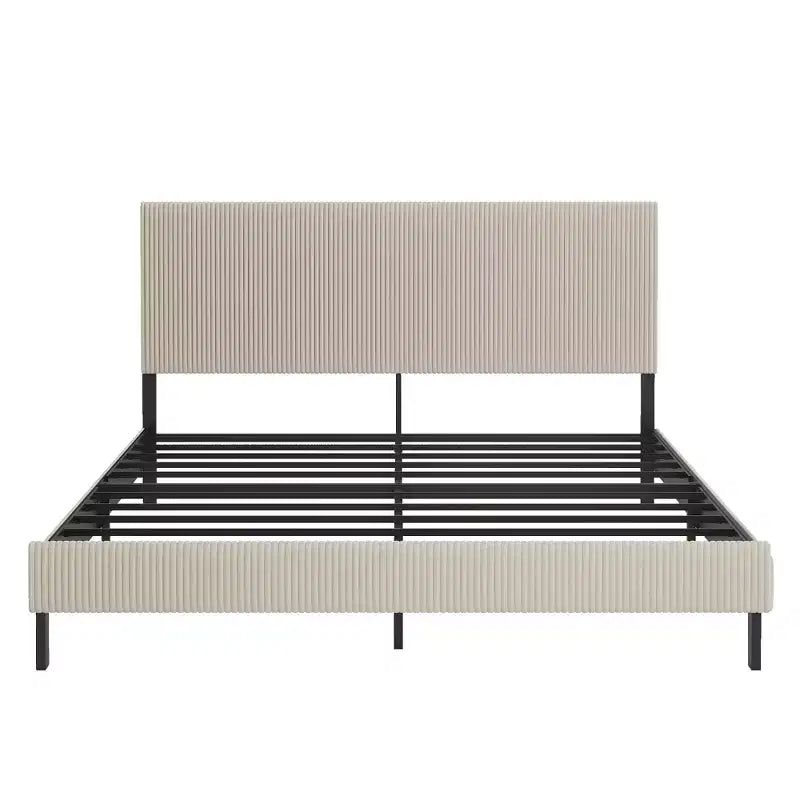 Cadre de lit King Size avec tête de lit capitonnée, structure stable, montage facile, style simple et élégant, beige
