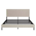 Cadre de lit King Size avec tête de lit capitonnée, structure stable, montage facile, style simple et élégant, beige