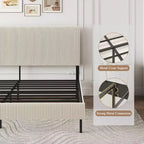 Cadre de lit King Size avec tête de lit capitonnée, structure stable, montage facile, style simple et élégant, beige