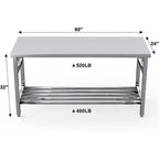 Table de préparation pliante commerciale en acier inoxydable NSF de 60 pouces avec étagère inférieure réglable pour cuisine et travail