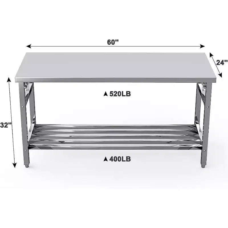 Table de préparation pliante commerciale en acier inoxydable NSF de 60 pouces avec étagère inférieure réglable pour cuisine et travail