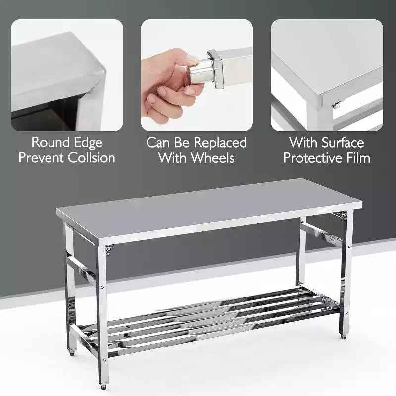Table de préparation pliante commerciale en acier inoxydable NSF de 60 pouces avec étagère inférieure réglable pour cuisine et travail