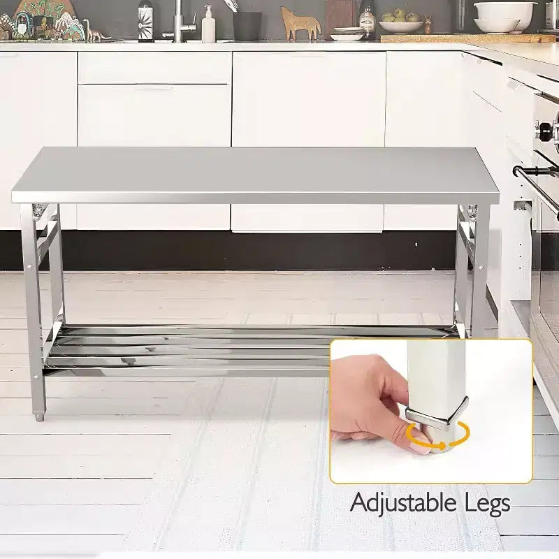 Table de préparation pliante commerciale en acier inoxydable NSF de 60 pouces avec étagère inférieure réglable pour cuisine et travail