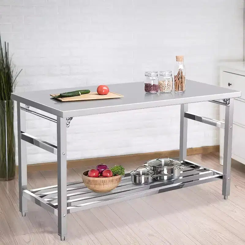 Table de préparation pliante commerciale en acier inoxydable NSF de 60 pouces avec étagère inférieure réglable pour cuisine et travail