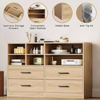 Commode moderne de 120 cm, organisateur avec 4 tiroirs et 6 compartiments de rangement ajustables pour salon, chambre, couloir