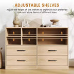 Commode moderne de 120 cm, organisateur avec 4 tiroirs et 6 compartiments de rangement ajustables pour salon, chambre, couloir