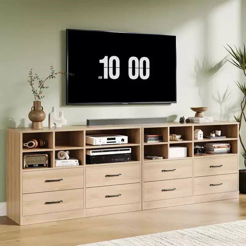 Commode moderne de 120 cm, organisateur avec 4 tiroirs et 6 compartiments de rangement ajustables pour salon, chambre, couloir