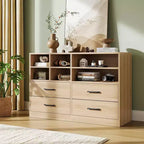 Commode moderne de 120 cm, organisateur avec 4 tiroirs et 6 compartiments de rangement ajustables pour salon, chambre, couloir