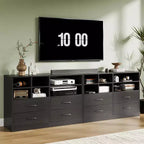 Commode moderne de 120 cm, organisateur avec 4 tiroirs et 6 compartiments de rangement ajustables pour salon, chambre, couloir